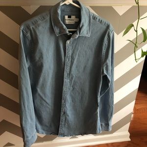 Topman Muscle Denim Long Sleeve Button Down Shirt